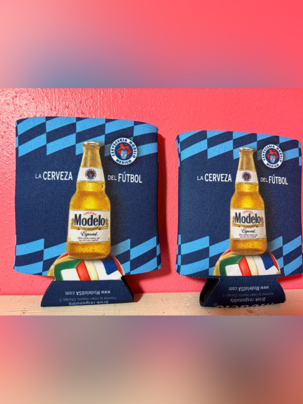 NEW World Cup FIFA Modelo Beer Koozies Pair 2 Blue Collectible 2026 Futbol Game